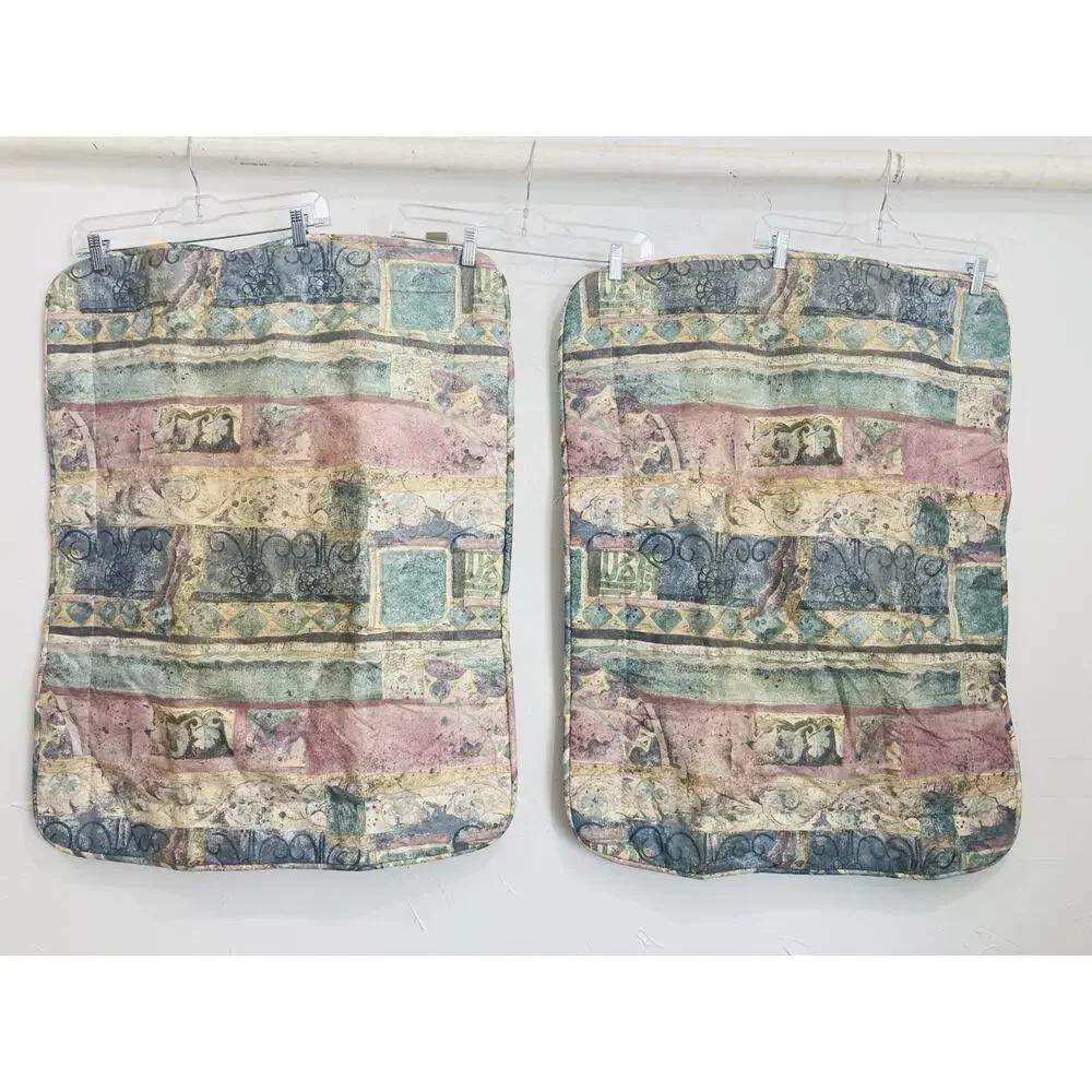 Set Croscill Vintage 1980’s Pastel Watercolor Pillow Shams Pink Green Geometric